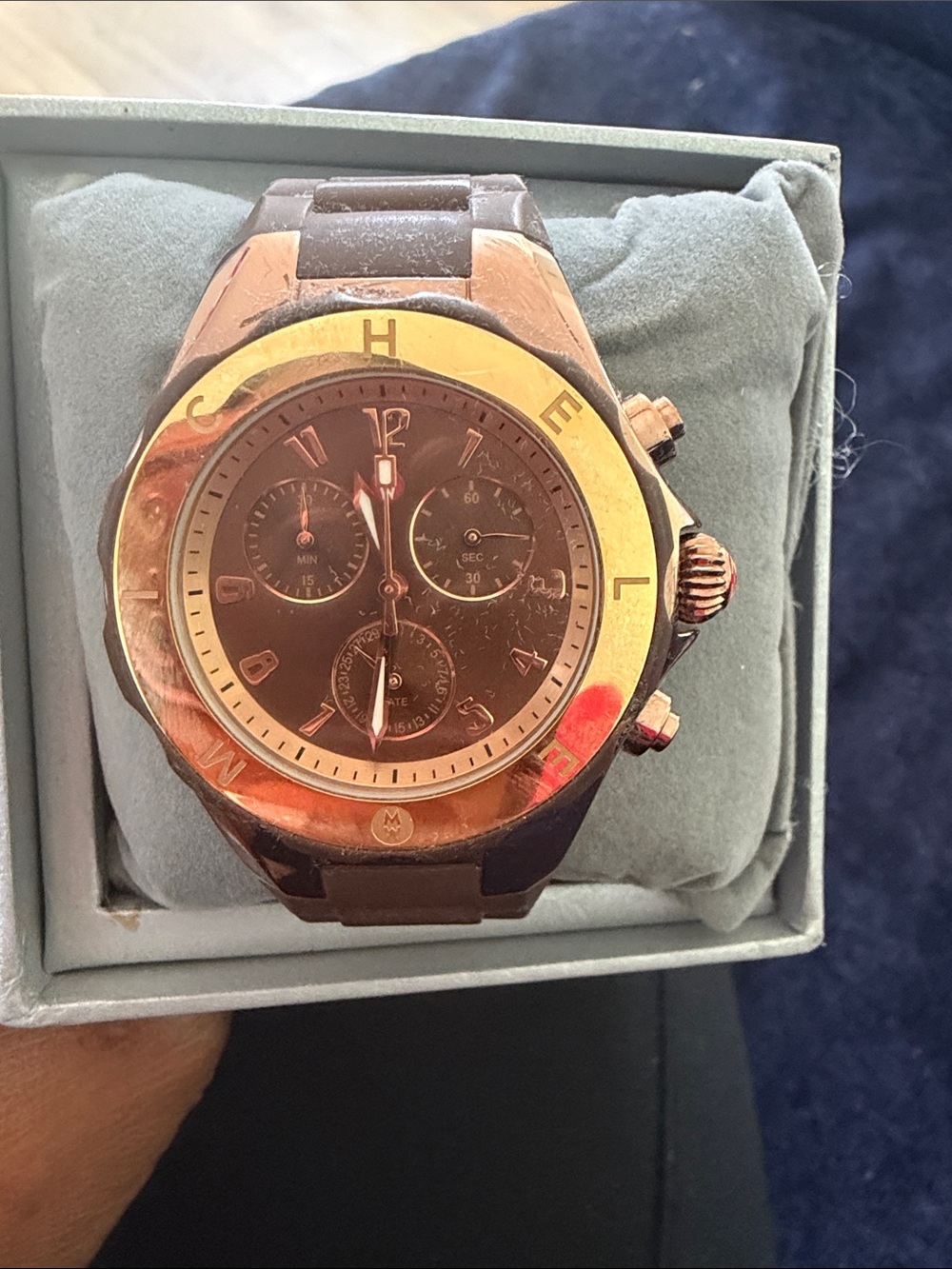 Brown and Rose Gold Chronograph Michele Watch